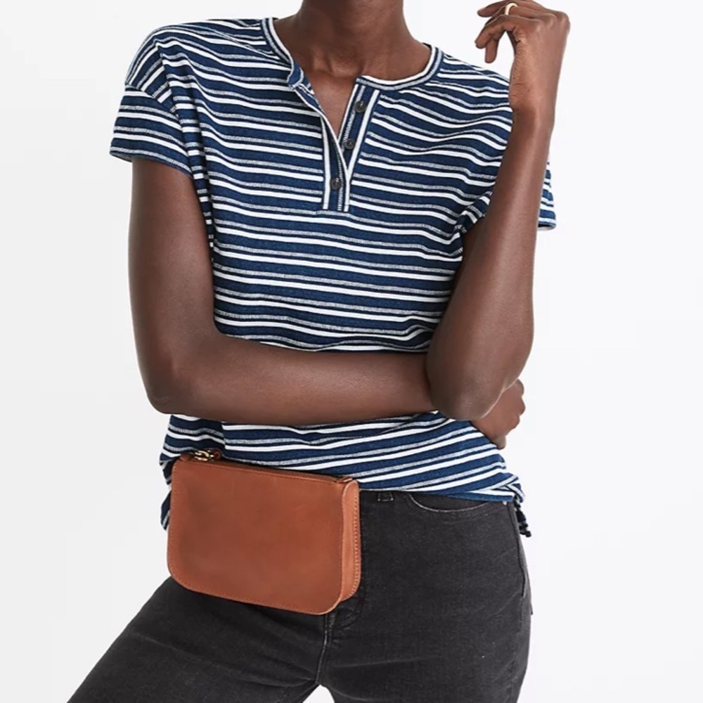 Madewell Brother Henley Tee in Indigo Stripe Size Size X-Small